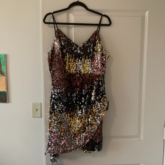 Lulus "Dancing Delight Gold Multi Sequin Mini Dress" Size XL - Picture 2 of 2
